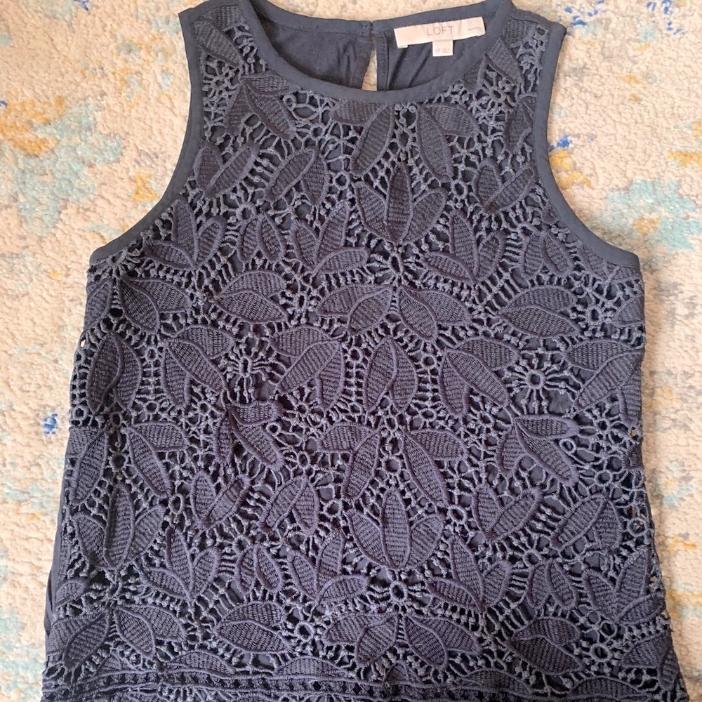 Loft Lace Navy Blue Tank Top Size XS Petite